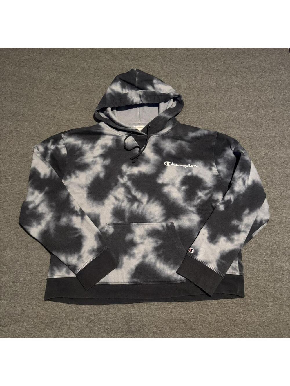 Champion tie-dye hoodie in black and white #hoodie